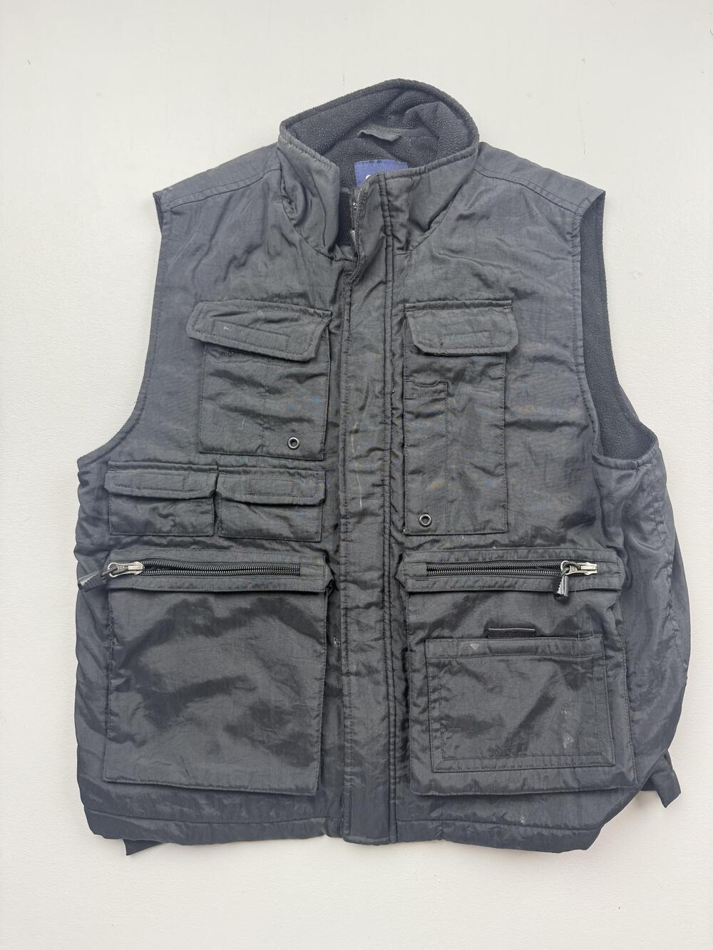 Gap Vest Mens XS Black Quilted Full Zip Utility Pockets Outdoor Casual Read